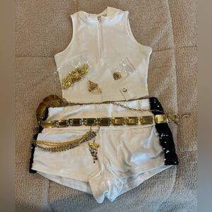 White Sleeveless Top and Shorts with Gold Accessories